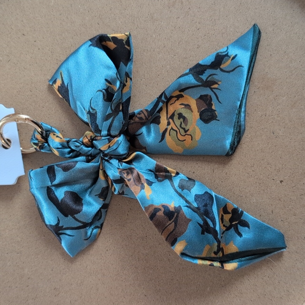 Floral Teal Bow Key & Card Holder / Bag Charm